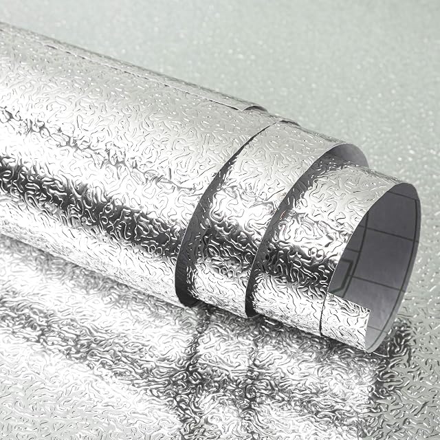 JSEVEM 40cm×3m Sticky Back Plastic Roll Silver Stainless Steel Contact Paper Vinyl Kitchen Worktop Covering Paste Furniture Sticker Metal Surface Wallpaper Stickers for Refrigerator Door