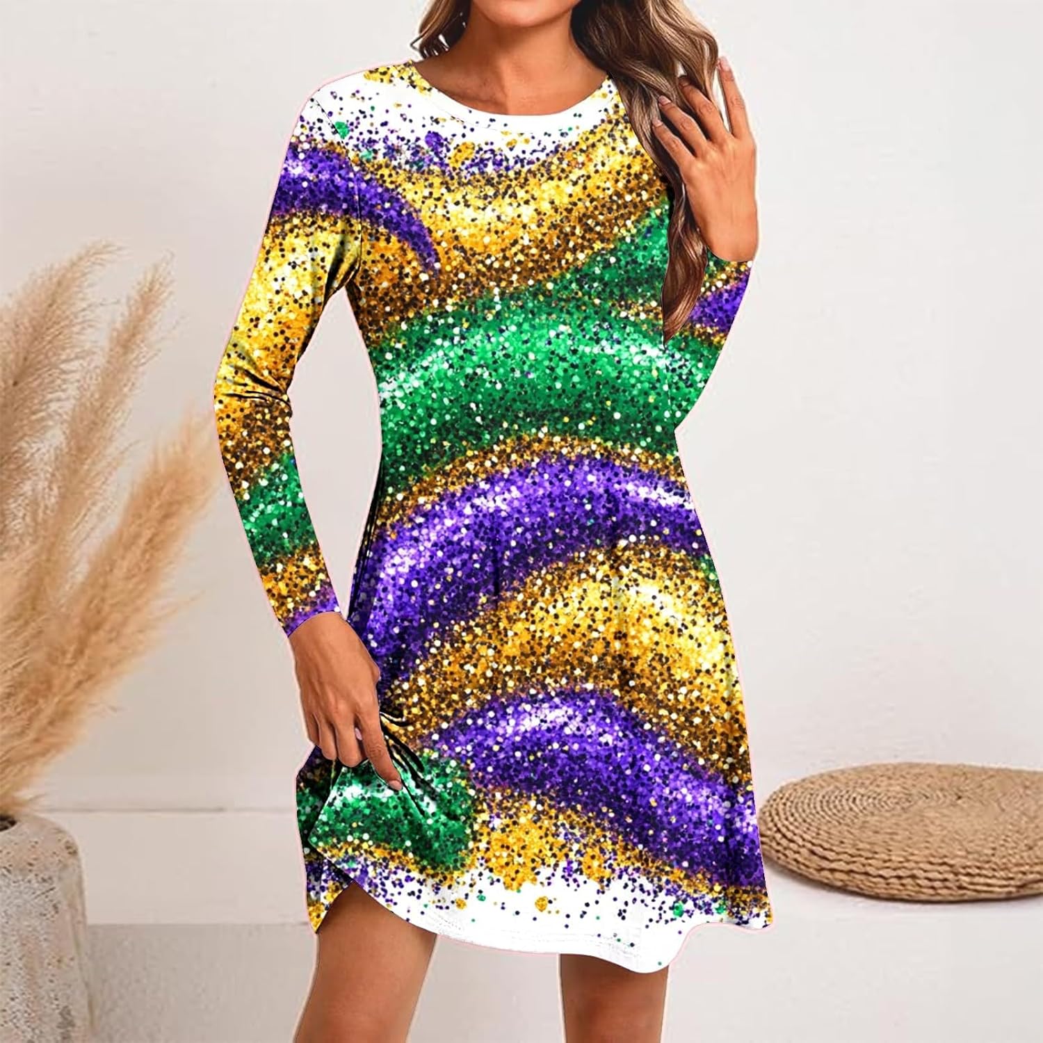 Dress for Mardi Gras Women Carnival Themed Party Dress Casual Long Sleeve Classy Outfit for Madi Gras Women Winter - Image 2