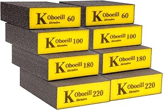 8 Pcs Éponge de Ponçage, Éponges Abrasives Grain 60/100/180/220, Blocs de Ponçages, Tampon de Ponçage humides et Secs Flexibles Manuelle pour Bois, Métal, Plastique, Cloisons sèches