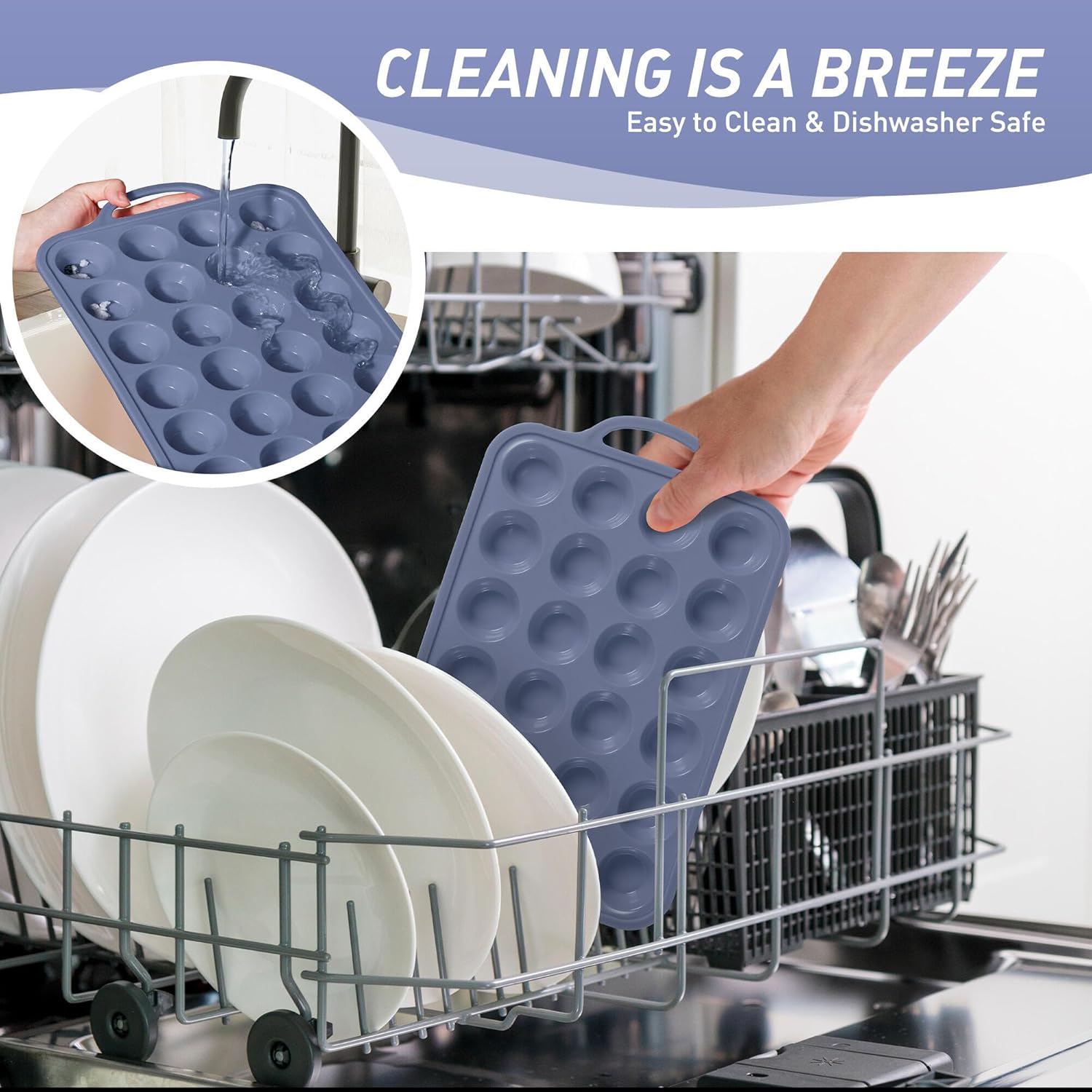 2 Packs 24 Cups Silicone Muffin Pan with Metal Reinforced Frame Mini Size Cupcake Pan Tray Egg Bites Silicone Circle Cookie Molds Muffin Tin Tart Pans Baking Sheet Set for Breakfast Sandwiches - Image 6