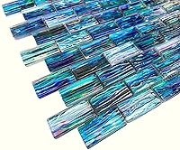 Vista 3 de Caja de 5 piezas de mosaico de cristal de zafiro océano iridiscente para salpicaduras, ducha, paredes de acento. Caja de 5