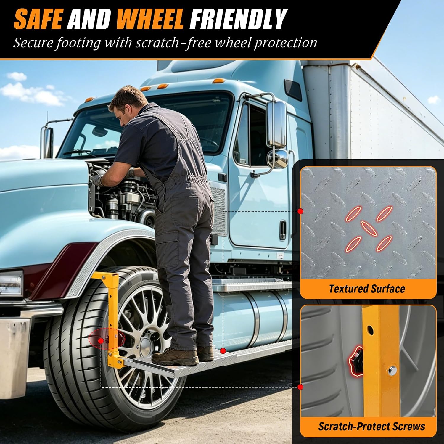 Folding Tire Step for Truck, SUV and RV, Heavy Duty Truck Wheel Step, Adjustable Tire Mounted Step Fits Tire from 8" to 12", Tire Steps for Pickup Trucks with Non-Slip Surface, Rated up to 350 Lbs