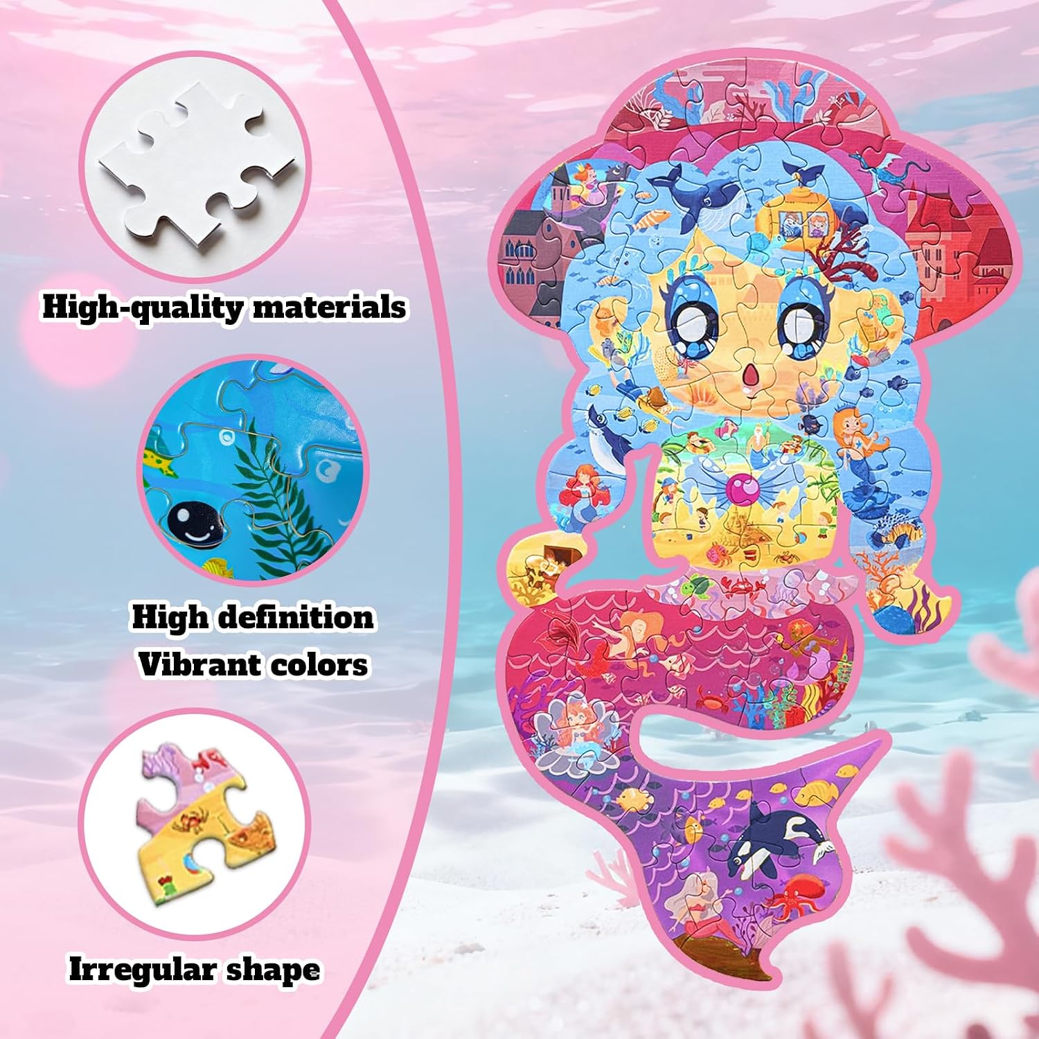 GIVEITALL Mermaid Irregular Jigsaw Puzzles for Kids Ages 4-6 Year Old image 3