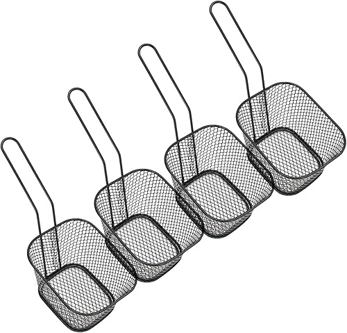 Miniatura 4 de 4 coladores de malla para freidora, soporte de malla para papas fritas, cesta para freír papas fritas y pollo frito (negro)