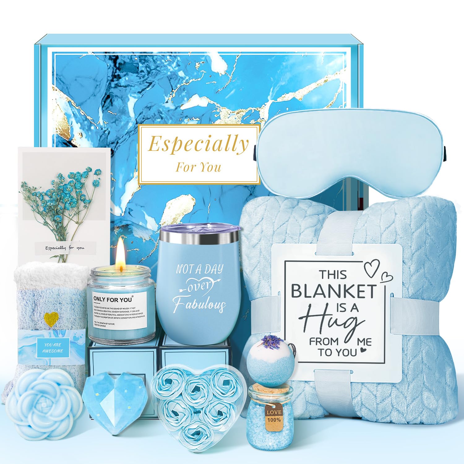 Birthday Gifts Basket for Women, Get Well Gifts, Spa Care Package with Flannel Blanket, Tumbler - Valentine's, Mother's Day, Christmas Gifts for Women, Mom, Wife, Girlfriend, Friends, Sister