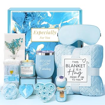Birthday Gifts Basket for Women, Get Well Gifts, Spa Care Package with Flannel Blanket, Tumbler - Valentines, Mothers Day, Christmas Gifts for Women, Mom, Wife, Girlfriend, Friends, Sister
