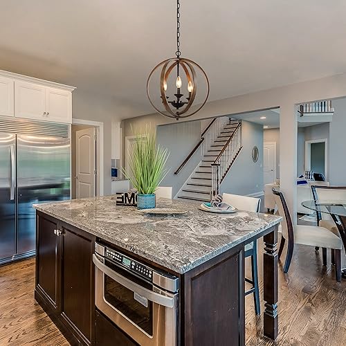 Miniatura 8 de LOG BARN Candelabros de granja, globo de madera falsa colgante de 3 luces para comedor y sala de estar, dormitorio, vestíbulo y entrada