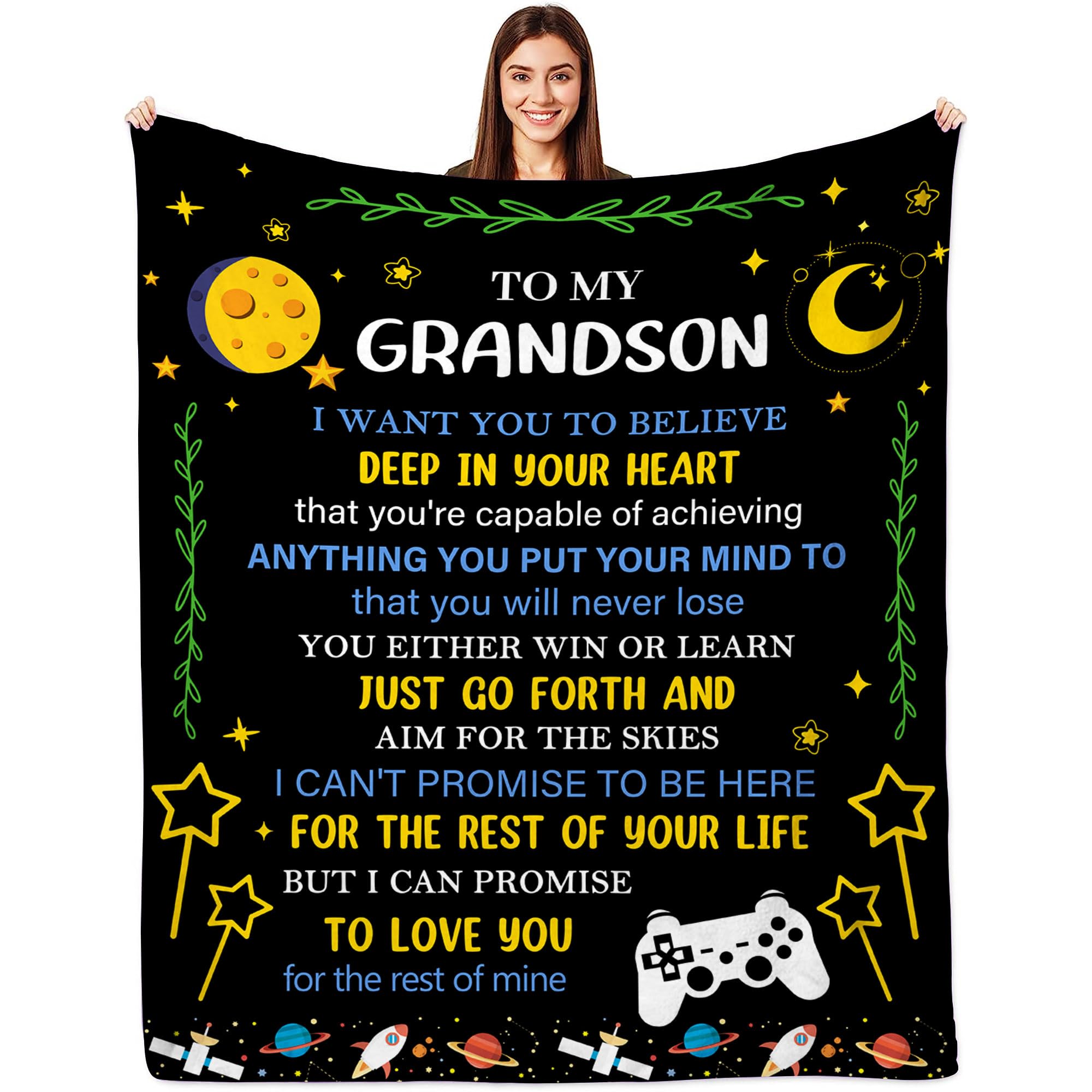 Grandson Blanket Gifts, Grandson Gifts from Grandma, Grandsons Blanket Gifts Idea, to My Grandsons Christmas Graduation Birthday Gift Blanket 60"x50"