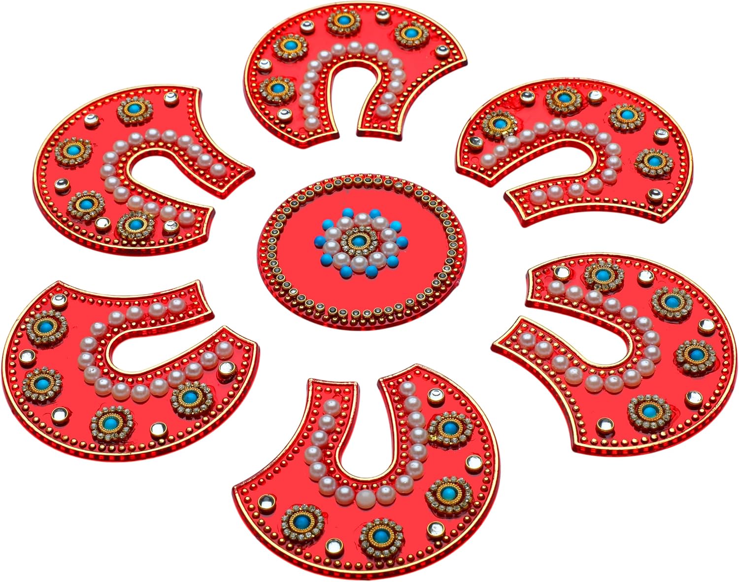 Floor Rangoli Flower Designer Reusable Acrylic Rangoli Home Decor for Home Interior Floor Indian Traditional Wedding Engagement Festival Decorations Housewarming Gift Return Gifts (Size:- 8") (Red)
