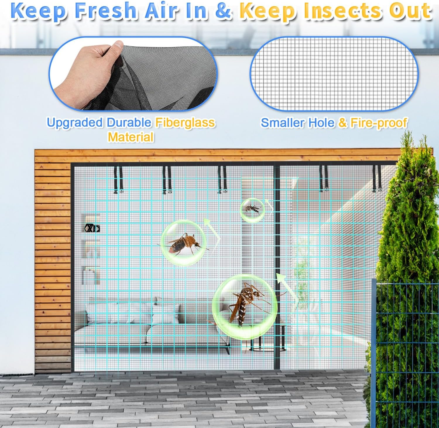 PIGETALE Garage Door Screen for 2 Car 16x7FT, Magnetic Closure Heavy Duty Garage Screen Doors Hands Free with 6 Roll Up Starps for Patio, Retractable Fiberglass Screen Door Mesh Curtain Cover Kit