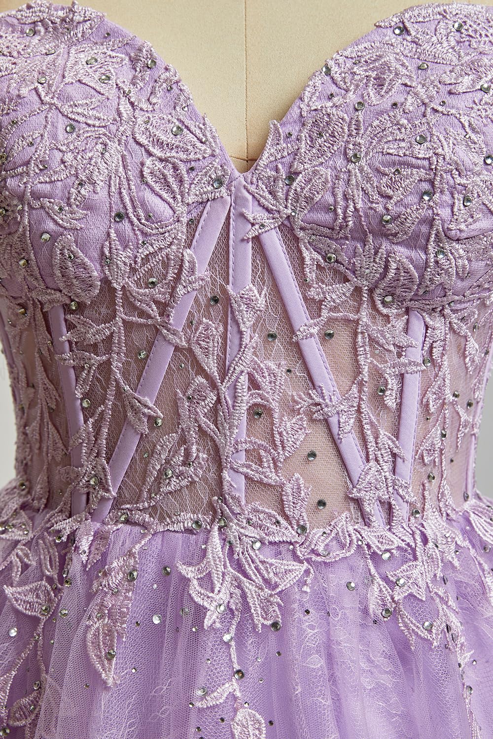 Eightale Vestido corto de tul con apliques de encaje para adolescentes, vestido de fiesta de graduación 2024