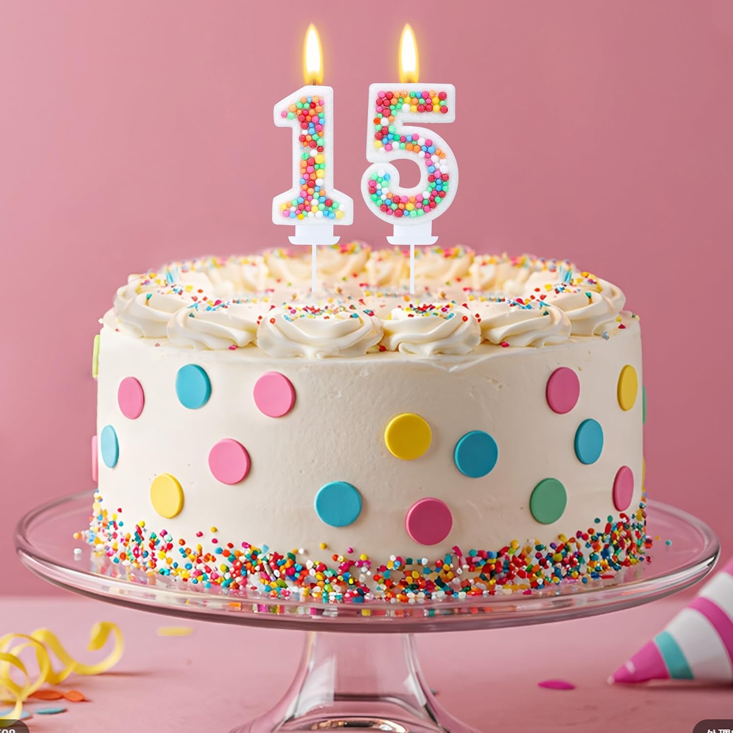 Rainbow Colorful Number 15 Cake Candle Topper for Girl Birthday image 2