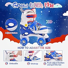 SULIFEEL Rainbow Unicorn 4 Size Adjustable Roller Skates for Girls Boys for Kids Ages 3-5 5-8 6-12 Children Skates Indoor Outdoor