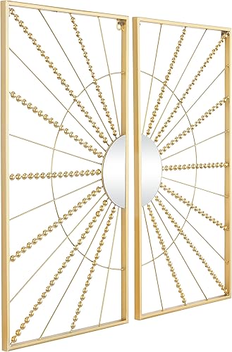 Miniatura 4 de CosmoLiving by Cosmopolitan Espejo geométrico de metal de media luna para decoración de pared con marco dorado, juego de 2 de 16 pulgadas de ancho,