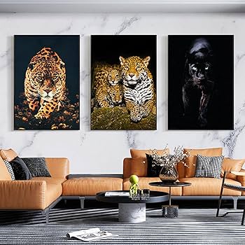 Amazon｜キャンバス絵画ヒョウ黒豹壁アート野生動物ポスター印刷