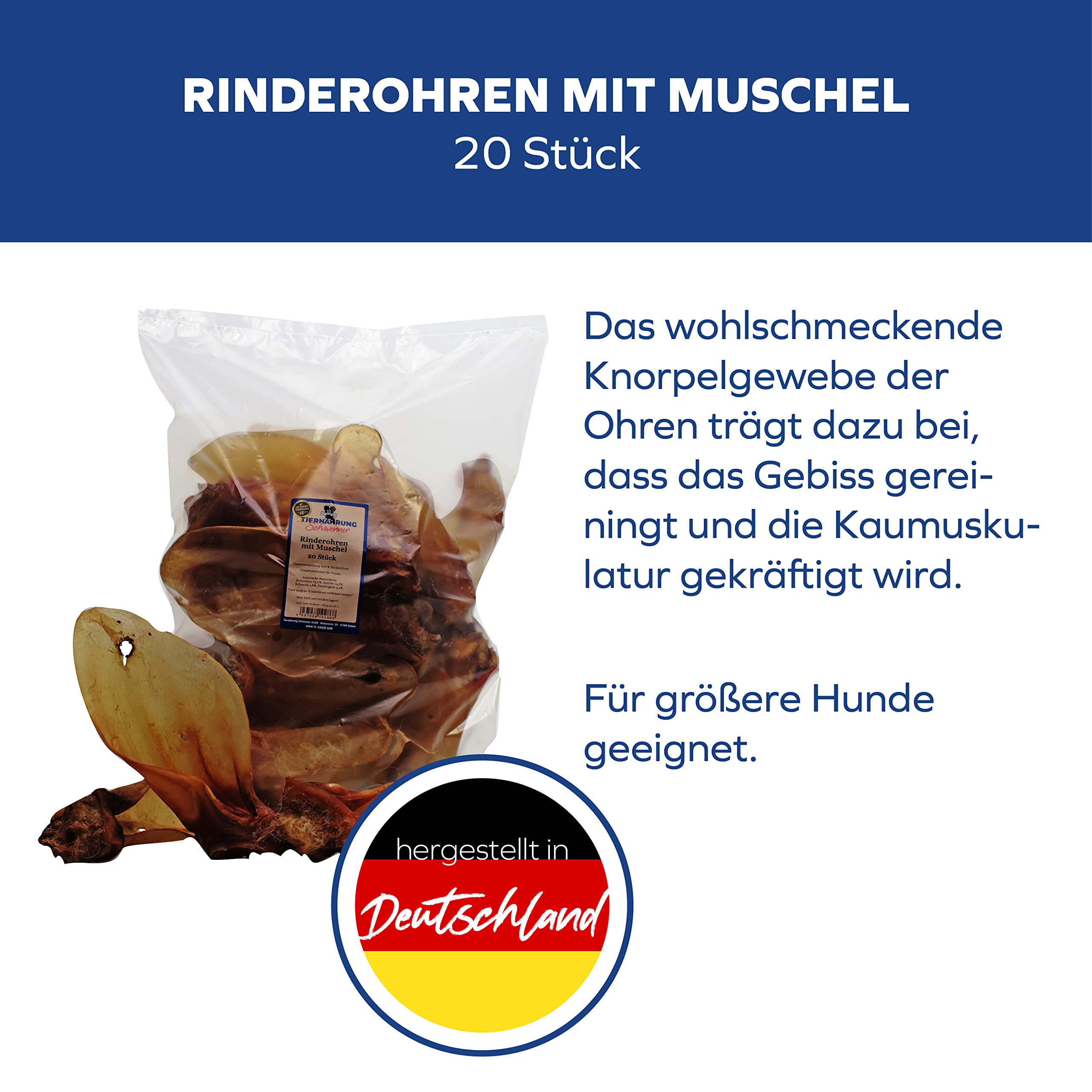 Rinderohren mit Muschel 20 STK - Hundeleckerli für EIN Starkes und sauberes Gebiss – getrocknet