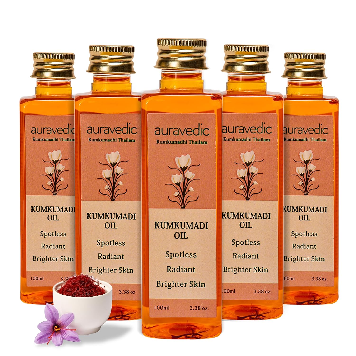 Auravedic Kumkumadi tailam for face for glowing skin 100 ml pack of 5 Kumkumadi oil face serum oil Dark spot corrector glo... - Review, Price and Buying Guide