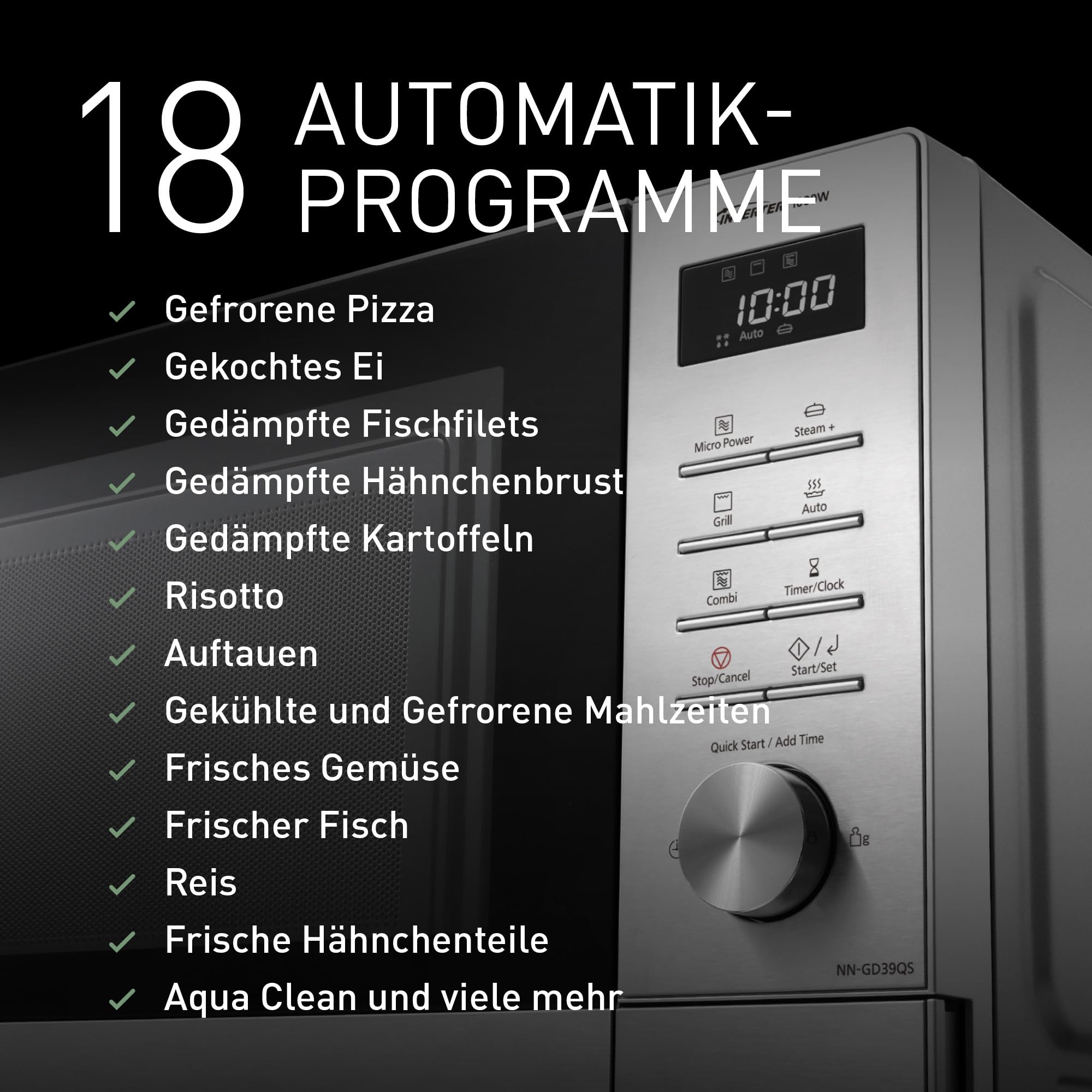 Panasonic NN-GD39QSEPG Grill-Mikrowelle 29 l 1000 W Steam+ Topf Silber Edelstahl