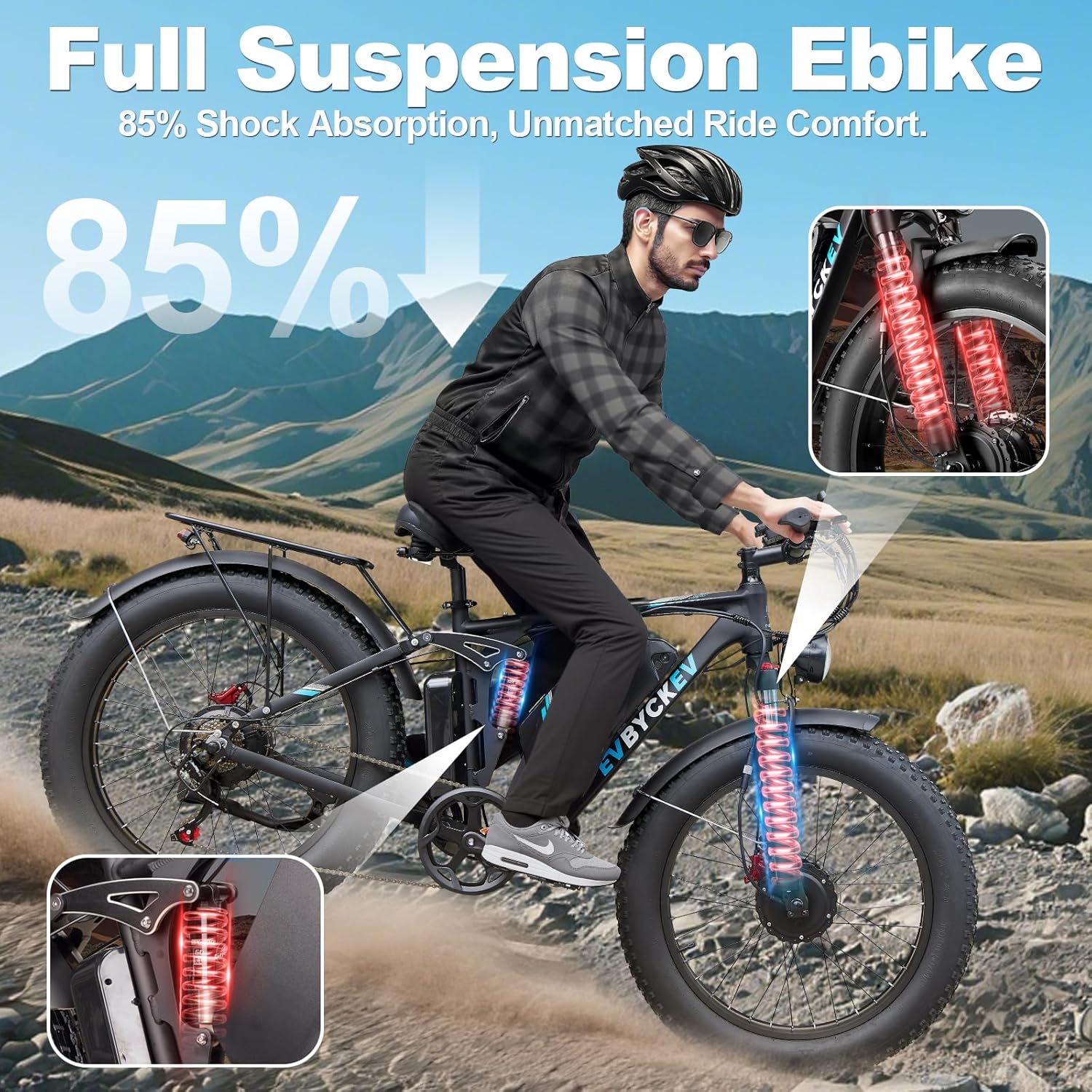8000W Peak Dual Motor Ebike,58V Max 34Ah Adults Electric Bike,Up to105 Miles Range 47MPH Top Speed Fast Ebike,Full Suspension 24Inches Fat Tires Mountain E Bicycle for Sand Snow Beach&Off-Road