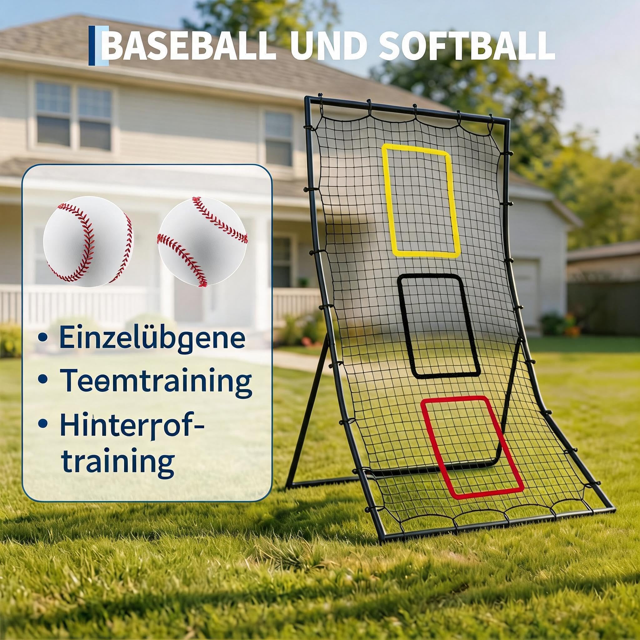 Baseball- Und Softball-Rückprallnetz 183 x 122 cm, Pitching- Und Fielding-Rebounder Mit 3 Zielzonen, Trainingsnetz Für Wurf-, Fang- Und Schlagtraining
