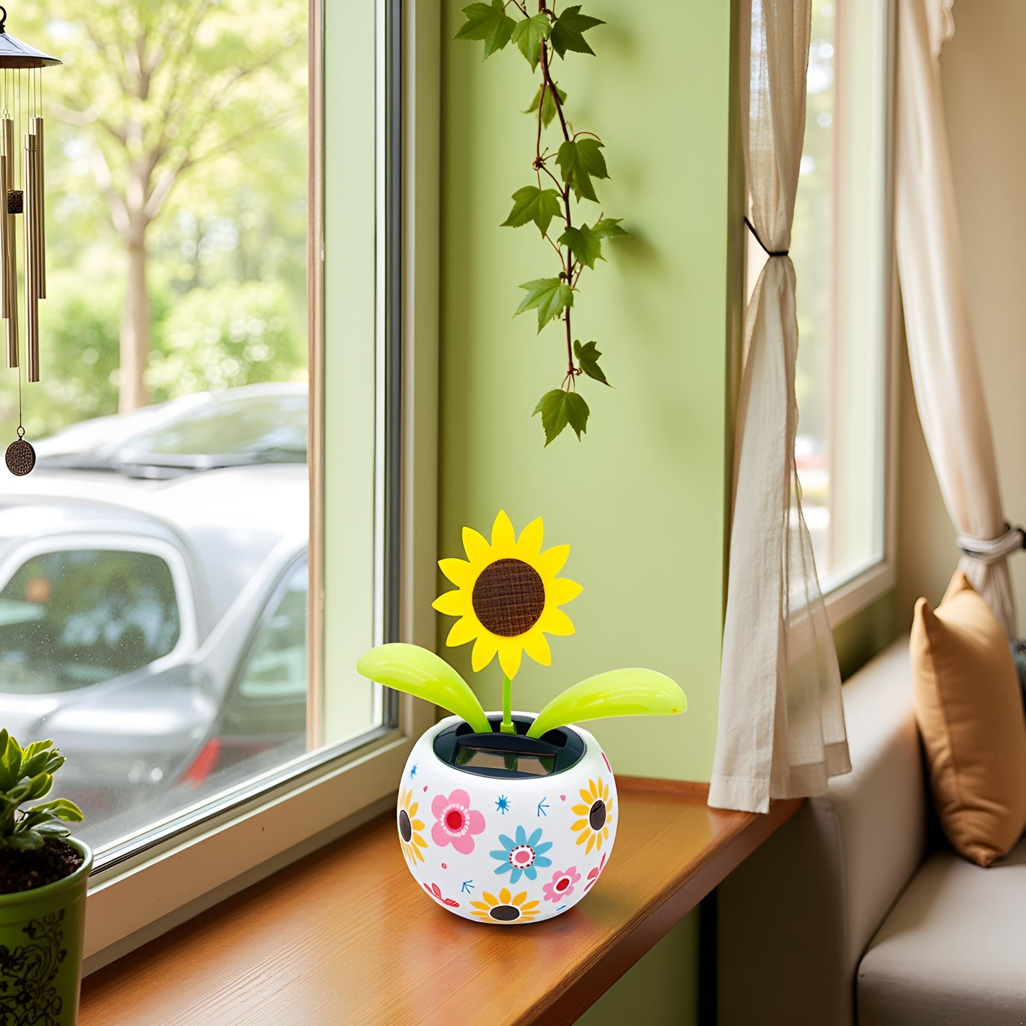 Graziosi fiori danzanti solari a forma di girasole, alimentato a energia solare, fiore oscillante a energia solare, decorazione per scrivania, kit di energia solare