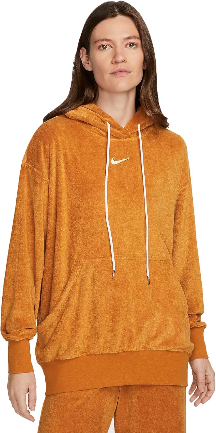 Nike Sportswear Women's Oversized Terry Pullover Hoodie (as1, alpha, s, regular, regular, Desert Ochre/Citron Tint)
