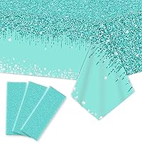 Vista 13 de 3 manteles de cumpleaños verde azulado y plateado para decoraciones de fiesta de feliz cumpleaños, cubiertas de mesa de plástico desechables