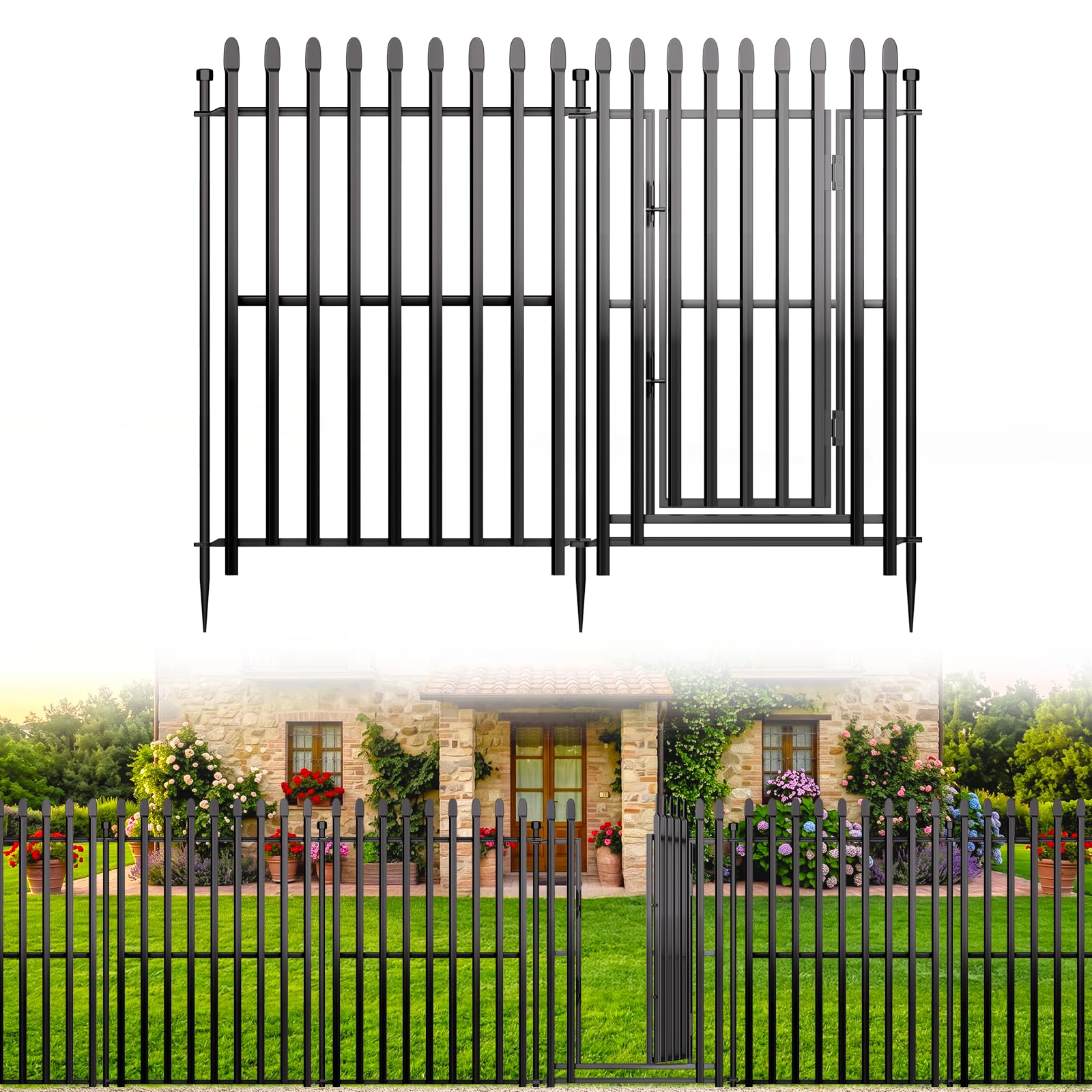 Gartenzaun, Metallzaun Paneele ohne Graben, Rostfreier Tierzaun für Außenbereich, Beetzaun für Garten, Terrasse, Beete und Landschaft
