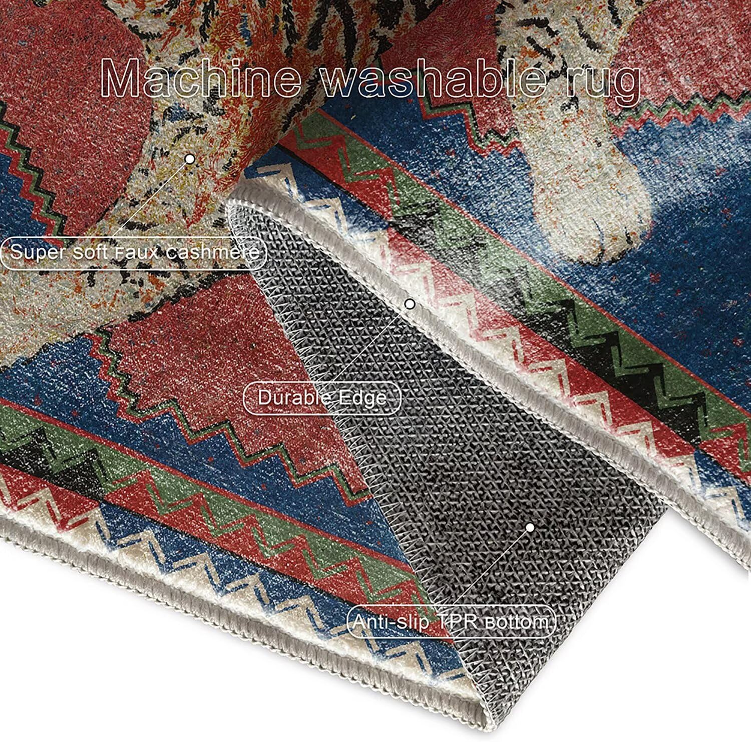 Vintage Boho Tiger Rug for Bedroom 2x3 ft Blue Cheetah Print Area Rugs for Living Room Non-Slip Washable Tangerine Animal Skin Rug Low Pile Carpet