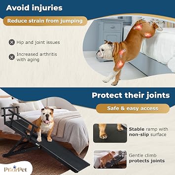 Dog ramp for Bed - PRIORPET Birchwood Adjustable Ramp for Dogs to Get on Bed: Dog ramps for High Beds up to 37 Inches Foldable Ramp, Anti-Slip Grip & Safety Rails, Small Dogs Up to 120lbs Black