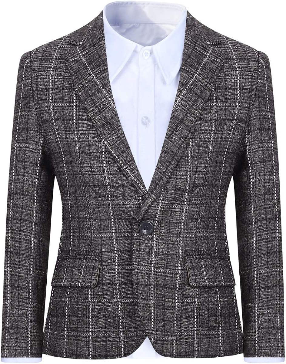 Boys Plaid Suit Blazer Slim Fit Notched Lapel Dress Check Sports Jacket: Clothing, Shoes & Jewelry
