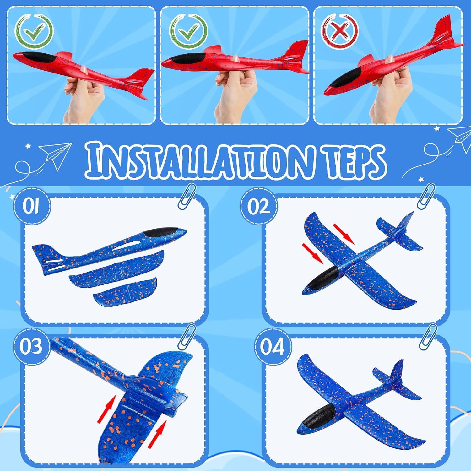 6 Pack Foam Airplanes Toys, 17.5" Large Glider Airplanes for Kids, 2 Flight Mode Glider Plane, Flying Styrofoam Plane for Outdoor Sport Birthday Party Favors