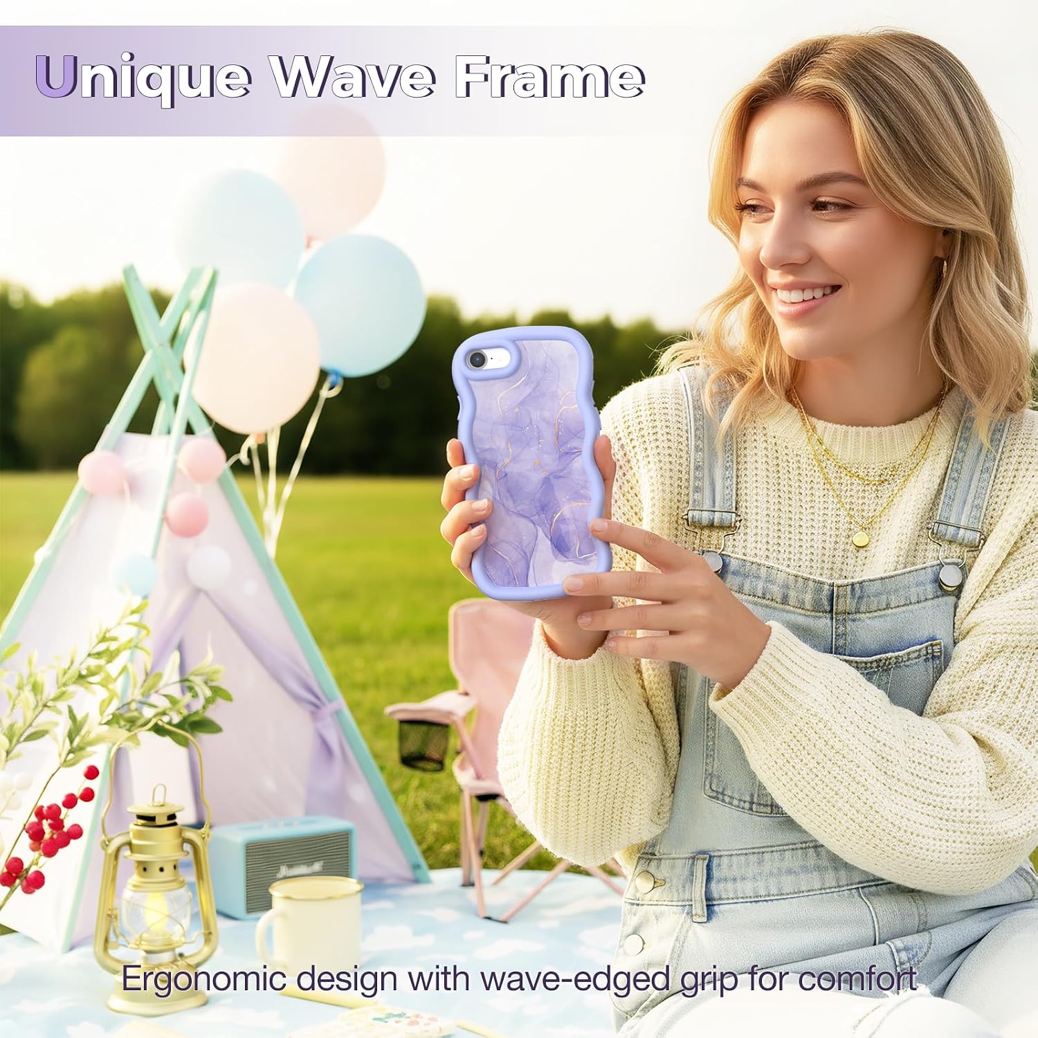 for iPhone SE/8/7 Phone Case, Curly Wavy Frame with Cute Pattern image 4