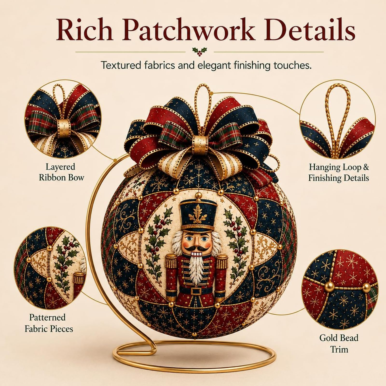 Kit Fai-da-Te per Ornamenti Patchwork di Classici di Natale, Decorazioni Festive