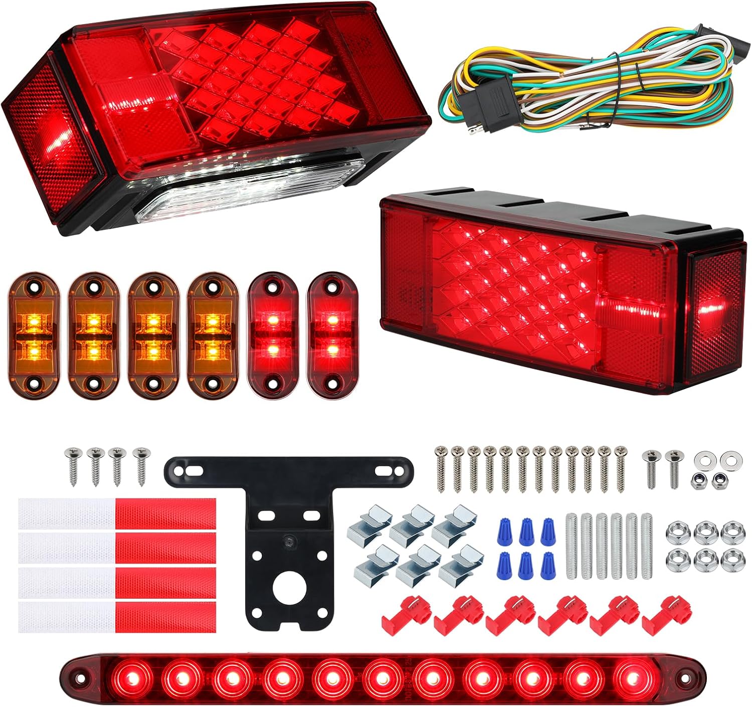 12V LED Trailer Light Kit,IP67 Waterproof Utility Boat Trailer Lights, Rectangular Brake Stop Turn Lights with License Plate Light, Brake Light Bar & Side Marker Lights, DOT Compliant