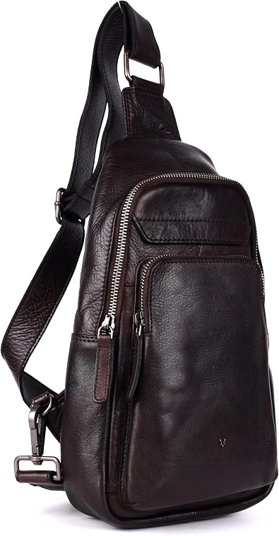 Genuine Italian Leather Unisex Body Bag, Vintage Chest Shoulder Bag | Stylish, Durable, Secure Travel Companion For Casual & Trendy Essentials, With Card Slots & Detachable Adjustable Strap