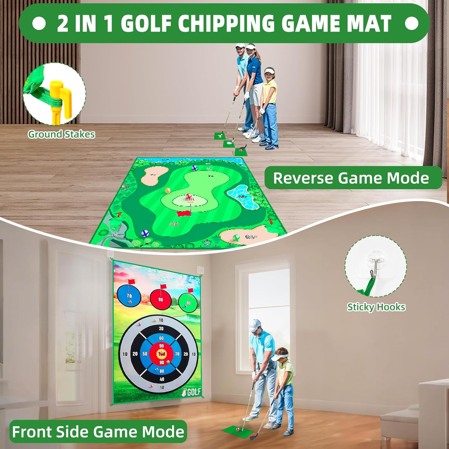 Golf Chipping Game, Sticky Pro Mat, Golf Training Mat with 20 Sticky Balls,Golf Practice Mat Kits Indoor Outdoor Golf Accessories for Child Family Yard Game(with Club)