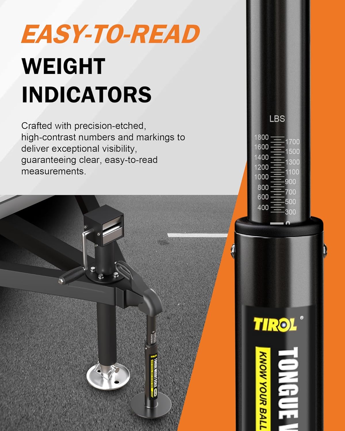 TIROL Trailer Tongue Weight Scale with 6.3" Wide Stable Base, Portable Tow Ball Weight Scale for Safe Towing & Anti-Sway, Fits RV, Travel Trailer, Camper, Truck, Boat,1800LBS Max Weight Capacity