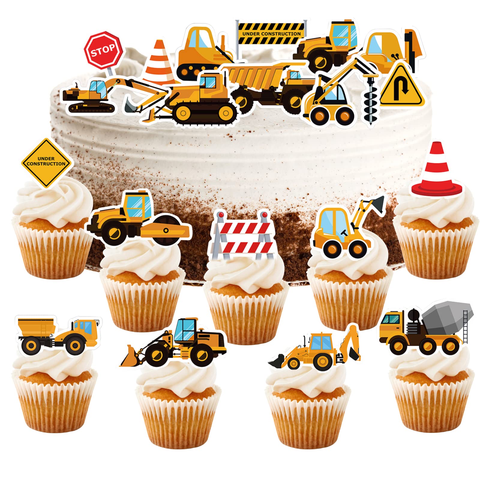 BOZILY 64 Pezzi Per Veicoli Da Costruzione, Cupcake, Escavatore