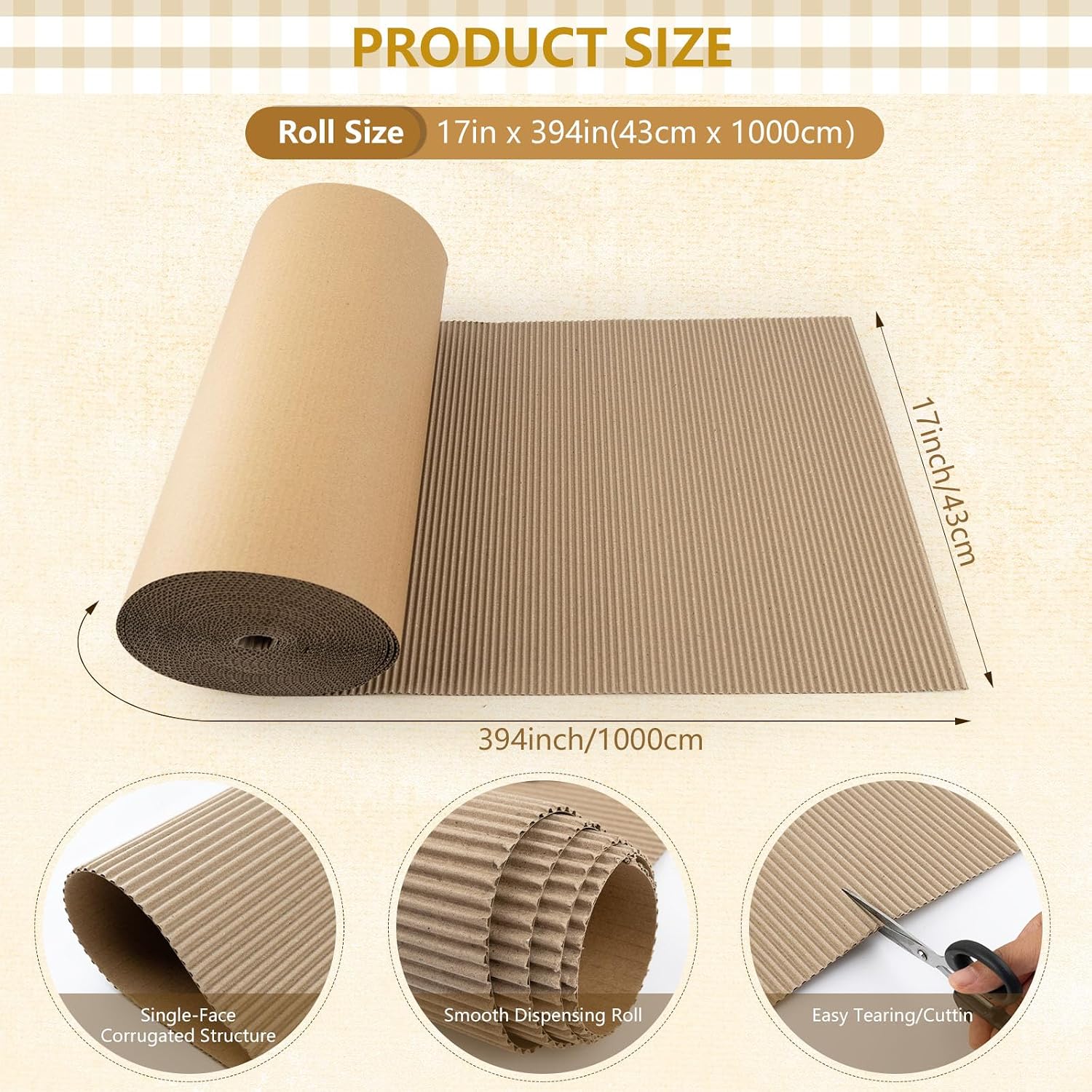 Golden State Art Corrugated Cardboard Roll 17x394 Inches Corrugated Paper