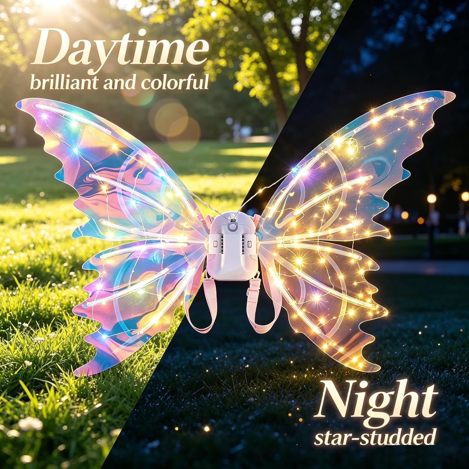 Electric Moving Light Up Butterfly Wings with Adjustable Straps for Birthday Halloween Cosplay Party Gift