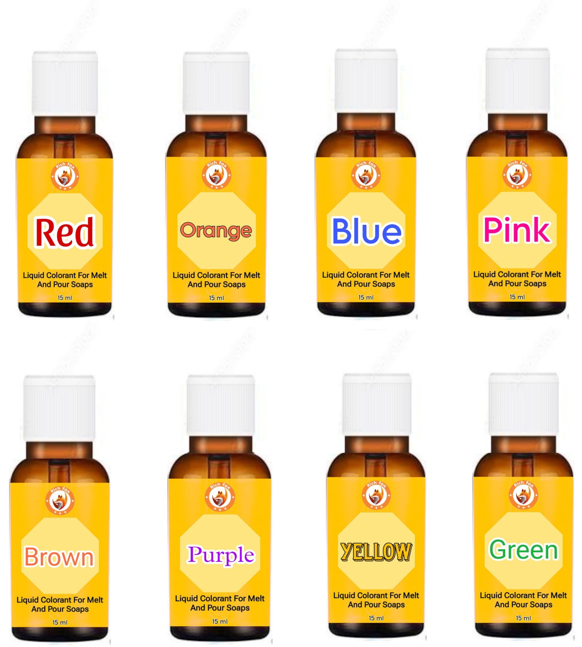 Rich Fox DIY Liquid Soap Making Colours for Melt & Pour Soaps - Set of 8 (15 ml)