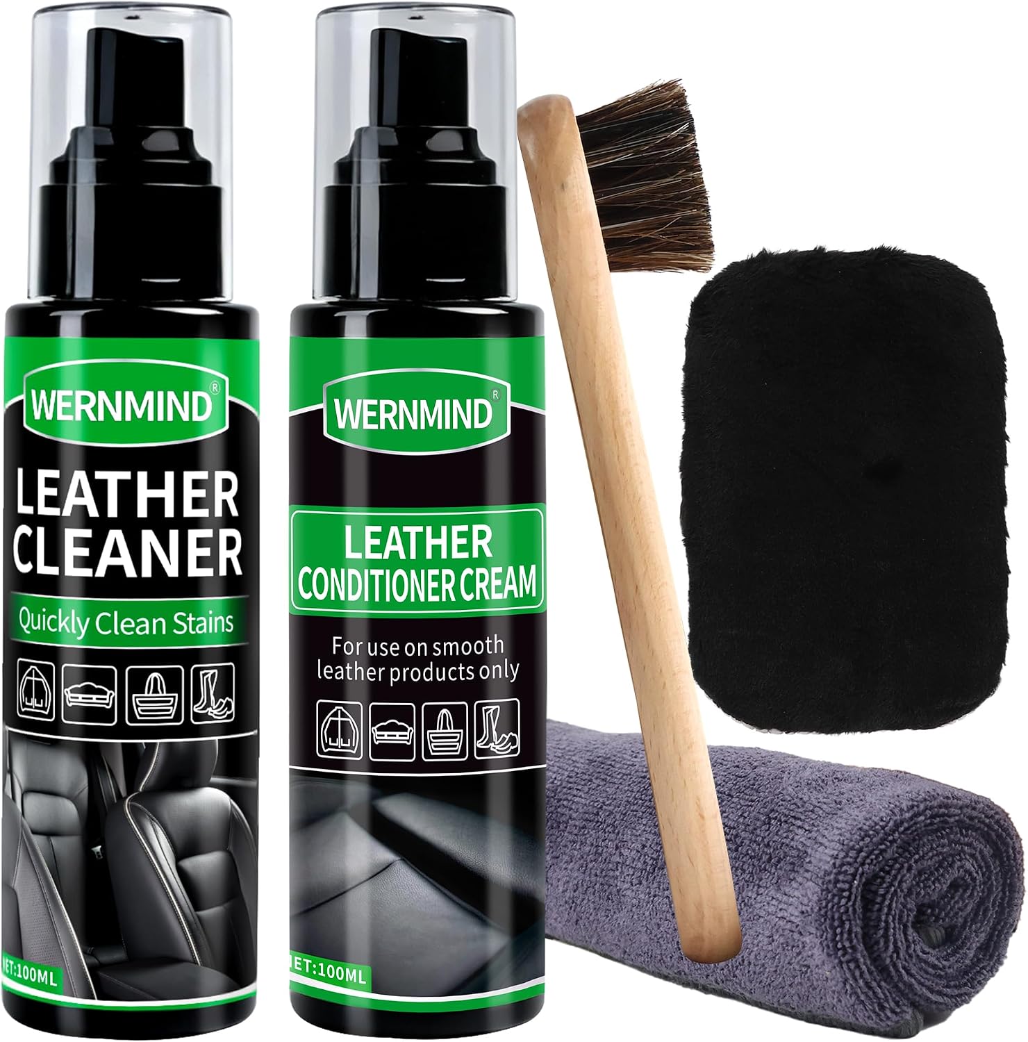 Leather Cleaner and Conditioner Car Interiors Care Kit Seats Purses Bags