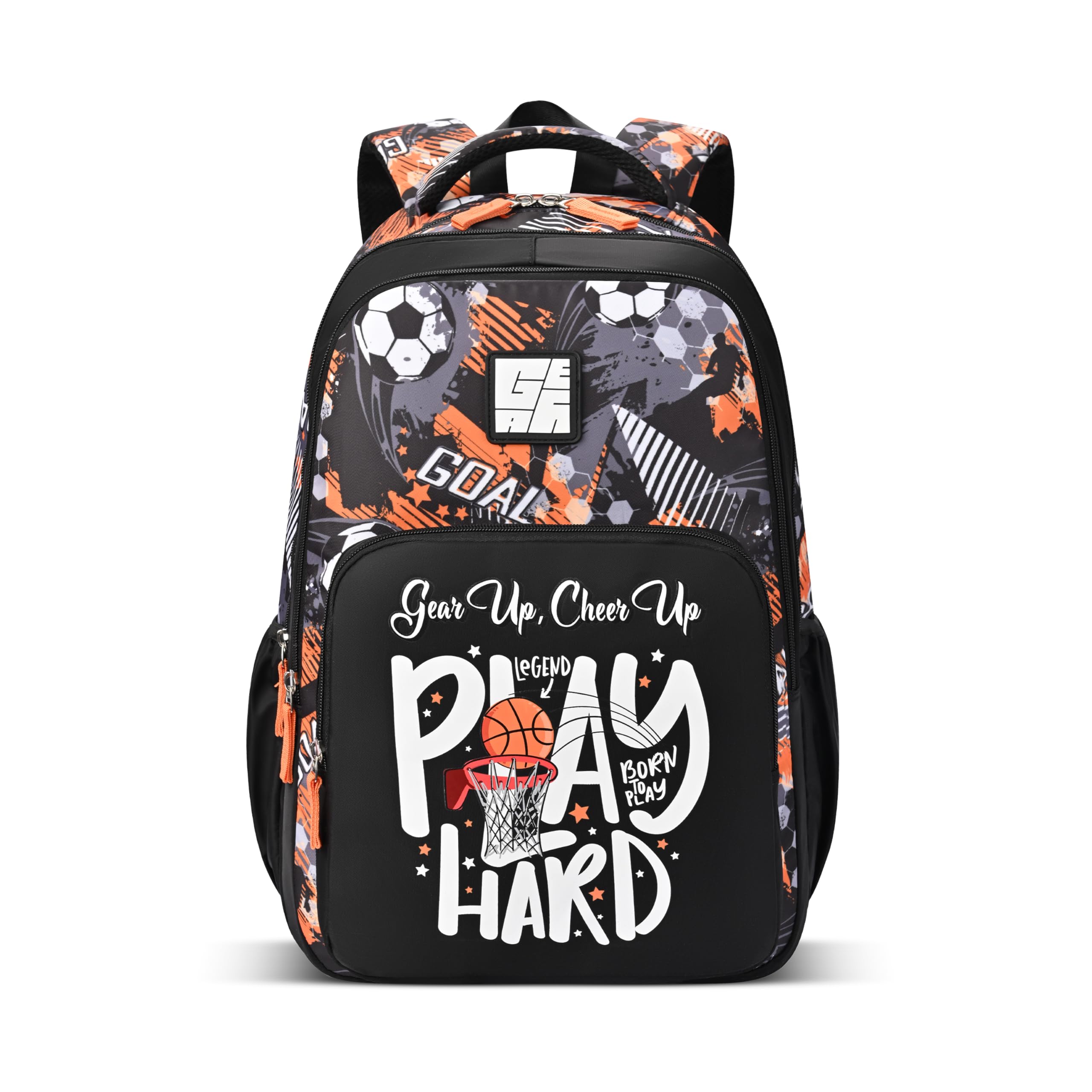 Gear Athletic 17"/20L Medium Water Resistant School Bag/Casual Backpack/Daypack/Laptop Bag for Boys/Girls (Black - White)