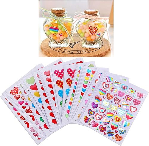 Miniatura 6 de Konsait 60 hojas de calcomanías de corazón de San Valentín, calcomanías decorativas para niños, sobres, tarjetas, manualidades, álbumes de recortes