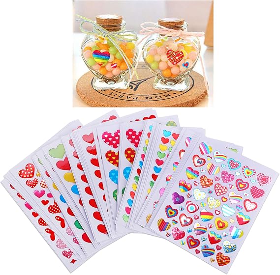 Konsait 60 Sheets Valentine Heart Stickers Love Decorative Sticker for Kids Envelopes Cards Craft Scrapbooking for Great Party Favors Gift Prize Class Rewards Award Praise (3000+ Colorful Heart)