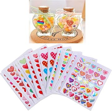 Konsait 60 Sheets Valentine Heart Stickers Love Decorative Sticker for Kids Envelopes Cards Craft Scrapbooking for Great Party Favors Gift Prize Class Rewards Award Praise (3000+ Colorful Heart)