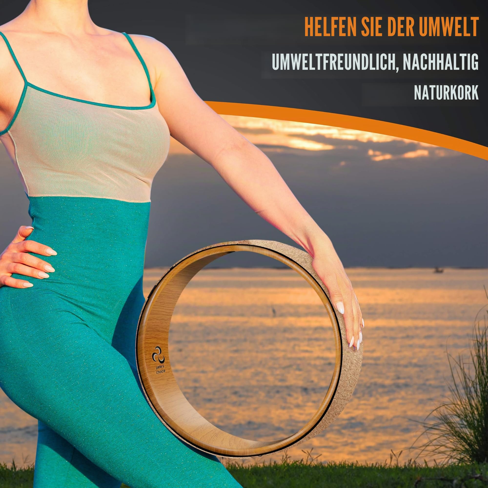 Yoga Rad Holz und Blocks aus Kork - mit Zusätzlichem eBook und Gurt. Extra Feste, Massive Blöcke, Bessere Unterstützung, Natürliches und Umweltfreundliches Fitness Zubehör