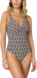 Mujer Traje de baño Seashell – Traje de baño completo de triángulo y rizo central con relleno extraíble y tirantes anchos ajustables de microfibra fantasía geométrica bicolor