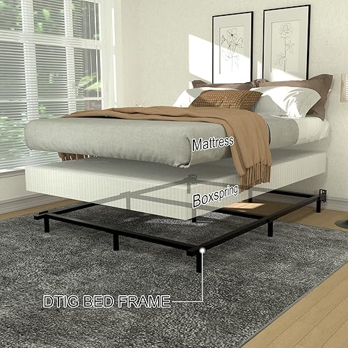 Miniatura 2 de DTIG Base de cama baja California King sin herramientas, base de cama de plataforma de 7 pulgadas, no necesita somier, soporte de listones de acero